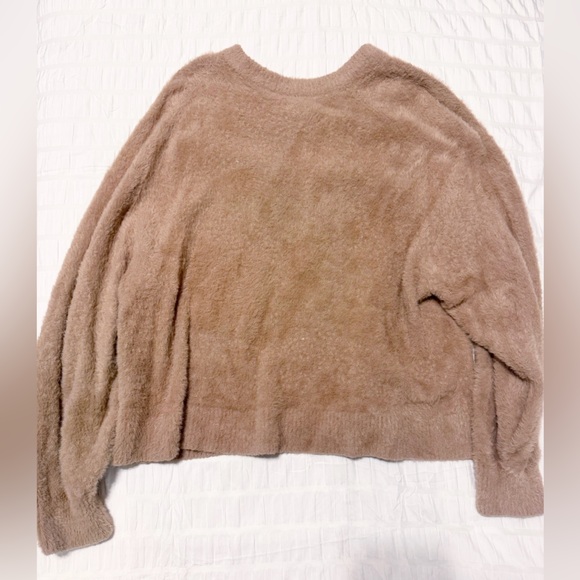 Aerie Flurry Crew Oversized Sweater Camel Tan Size Small Soft Furry - Picture 4 of 4